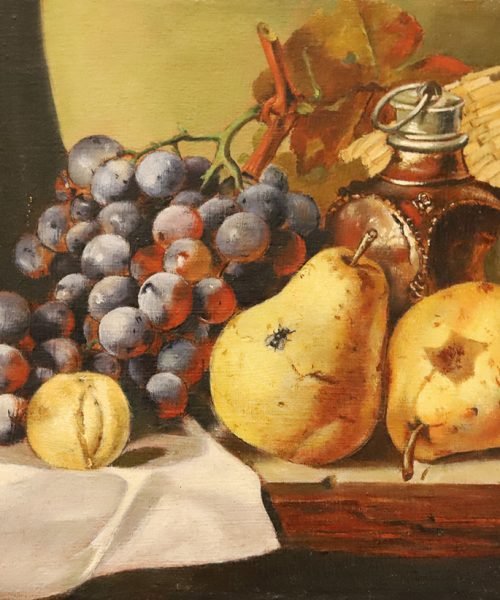 Panier en osier sur un rebord de bois